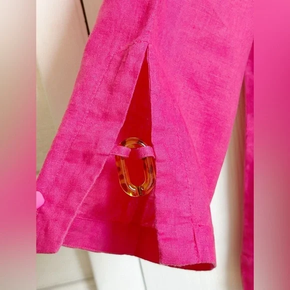 Soft Surroundings Saja 100% Linen Tunic Top Pink Tortoise Shell Accent Size S - Picture 6 of 7